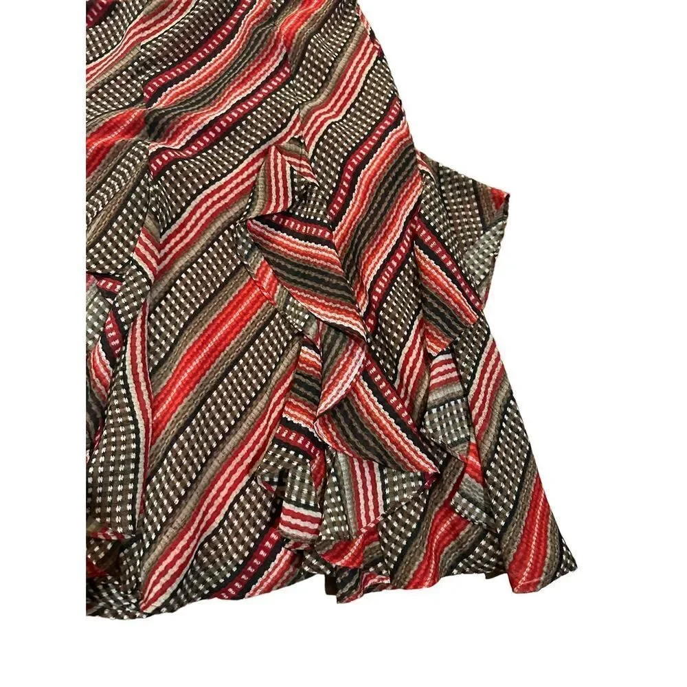 Lauren Ralph Lauren Women's Patterned Ruffled Georgette‎ Skirt sz M red brown
